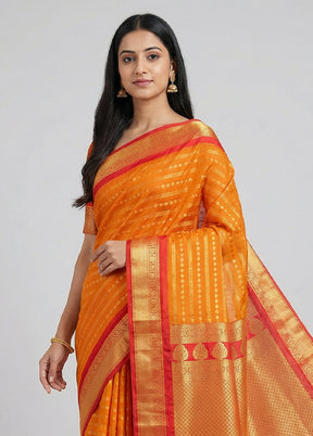Orange Kanjivaram Silk Saree With Blouse Piece