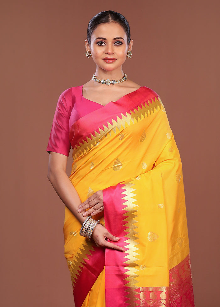 Yellow Kanjivaram Silk Saree With Blouse Piece