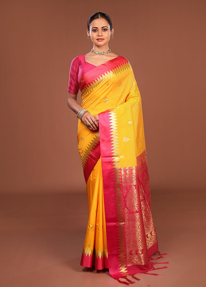 Yellow Kanjivaram Silk Saree With Blouse Piece