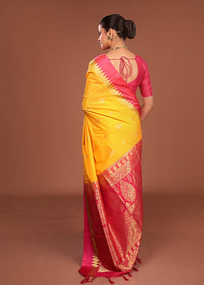 Yellow Kanjivaram Silk Saree With Blouse Piece