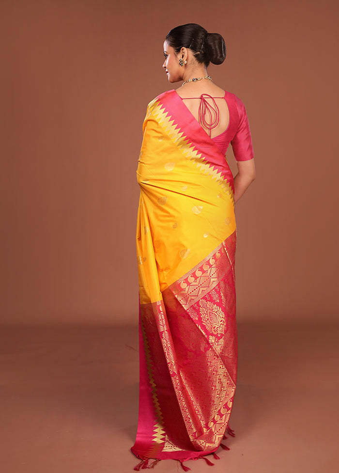 Yellow Kanjivaram Silk Saree With Blouse Piece