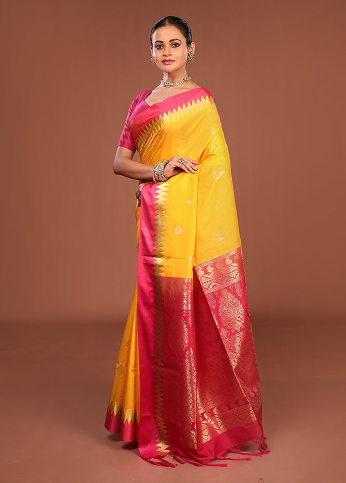 Yellow Kanjivaram Silk Saree With Blouse Piece