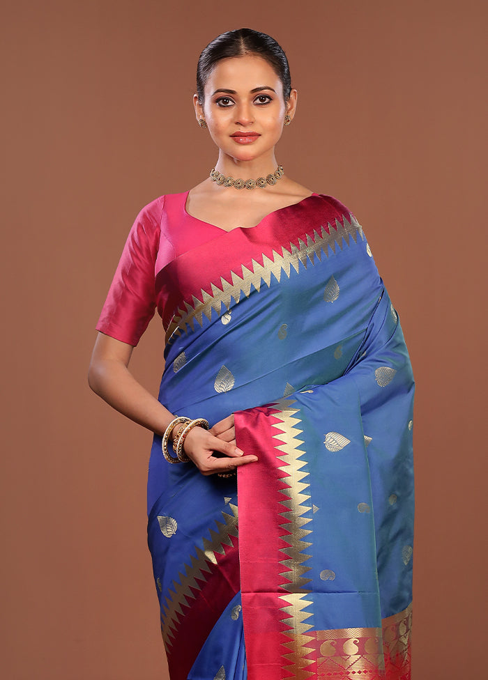 Blue Kanjivaram Silk Saree With Blouse Piece