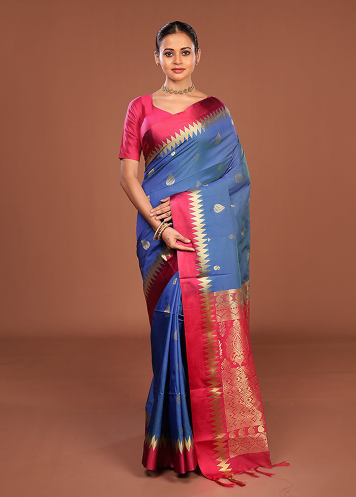 Blue Kanjivaram Silk Saree With Blouse Piece