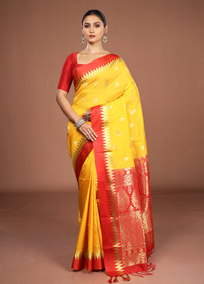 Yellow Kanjivaram Silk Saree With Blouse Piece