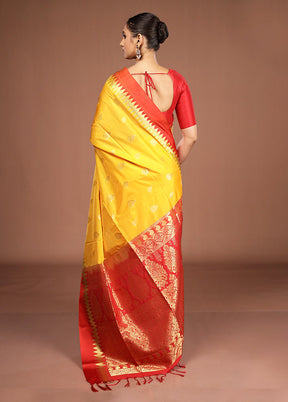 Yellow Kanjivaram Silk Saree With Blouse Piece