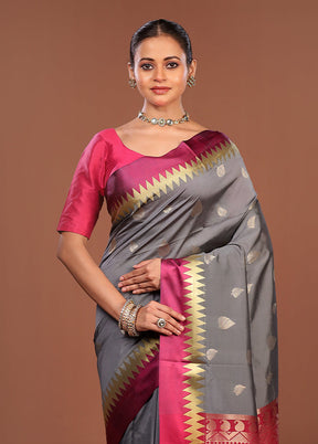 Grey Kanjivaram Silk Saree With Blouse Piece