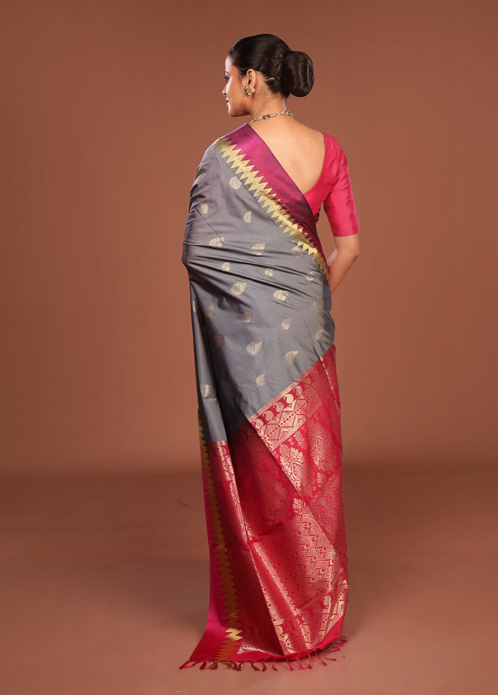 Grey Kanjivaram Silk Saree With Blouse Piece