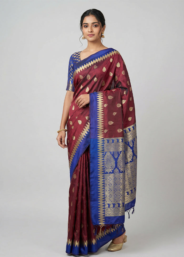 Maroon Kanjivaram Silk Saree With Blouse Piece