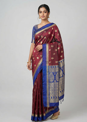 Maroon Kanjivaram Silk Saree With Blouse Piece