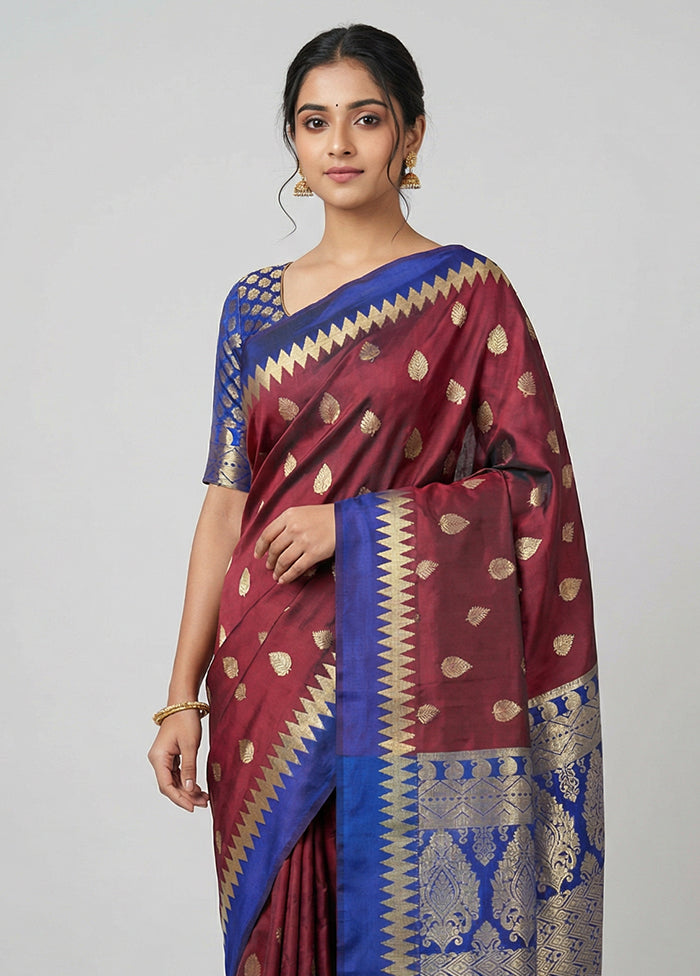 Maroon Kanjivaram Silk Saree With Blouse Piece