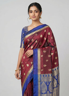 Maroon Kanjivaram Silk Saree With Blouse Piece