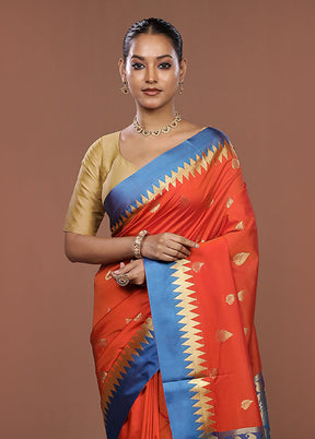 Rust Kanjivaram Silk Saree With Blouse Piece
