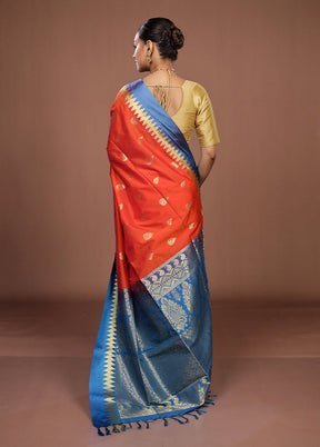 Rust Kanjivaram Silk Saree With Blouse Piece