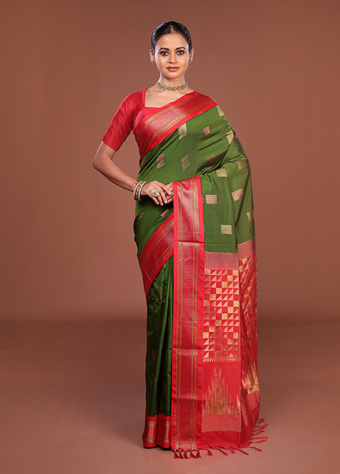 Green Kanjivaram Silk Saree With Blouse Piece