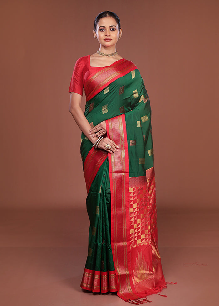 Green Kanjivaram Silk Saree With Blouse Piece