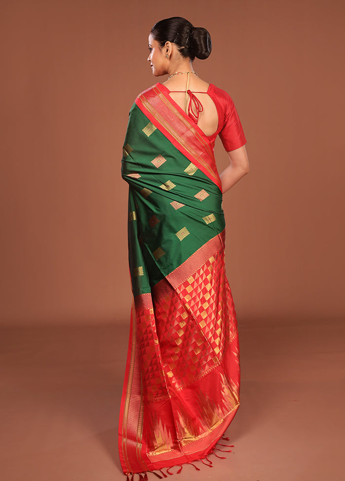 Green Kanjivaram Silk Saree With Blouse Piece