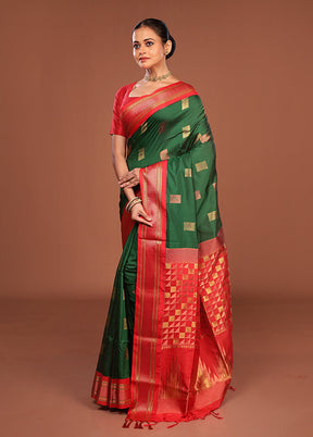 Green Kanjivaram Silk Saree With Blouse Piece