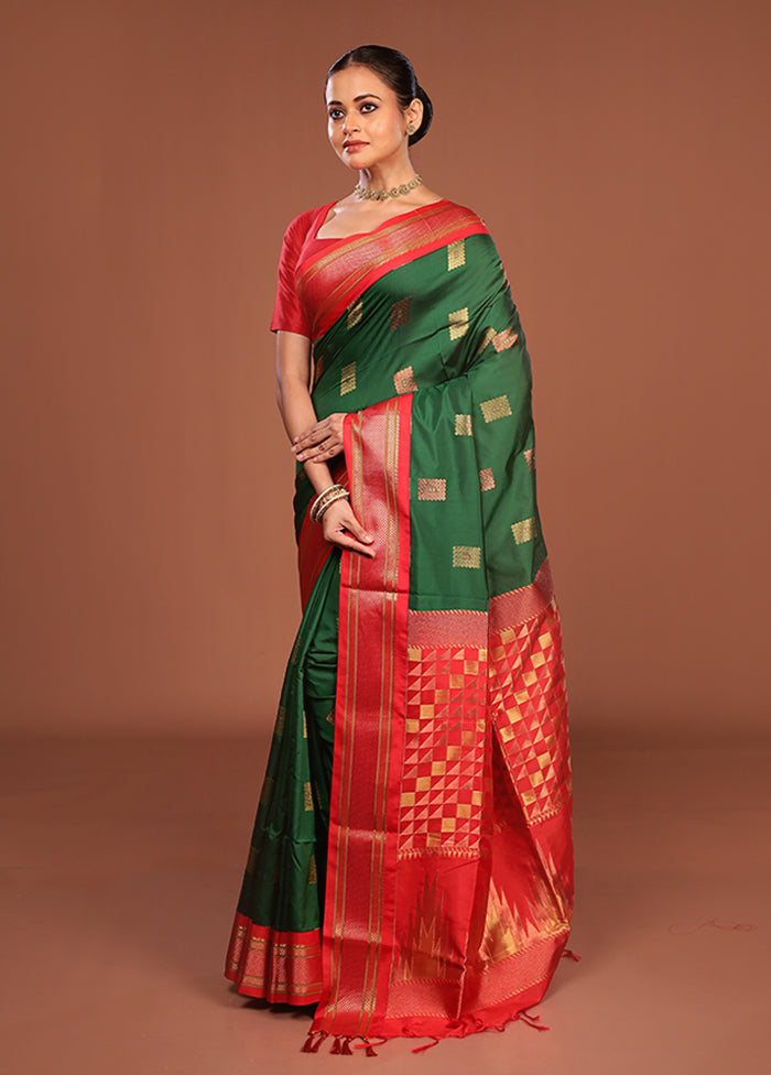 Green Kanjivaram Silk Saree With Blouse Piece