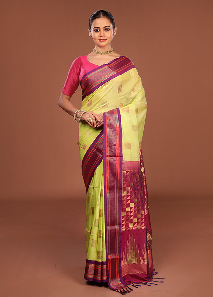 Green Kanjivaram Silk Saree With Blouse Piece