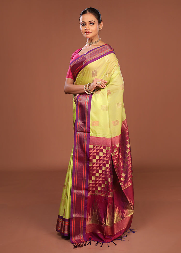 Green Kanjivaram Silk Saree With Blouse Piece