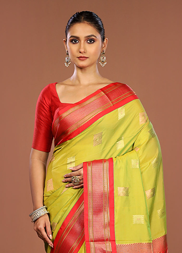 Green Kanjivaram Silk Saree With Blouse Piece