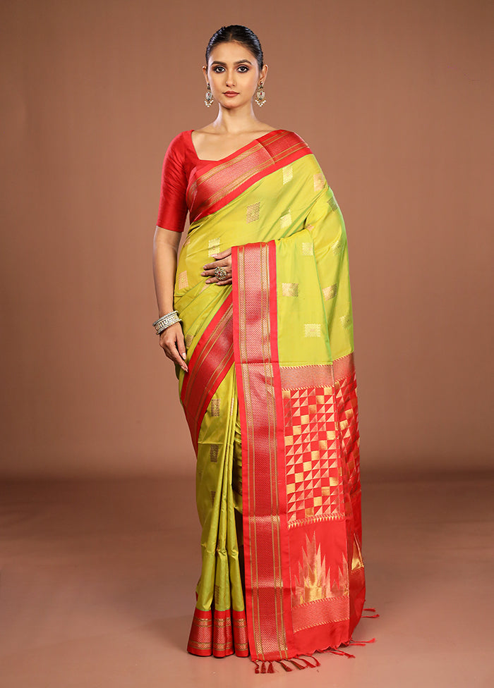 Green Kanjivaram Silk Saree With Blouse Piece