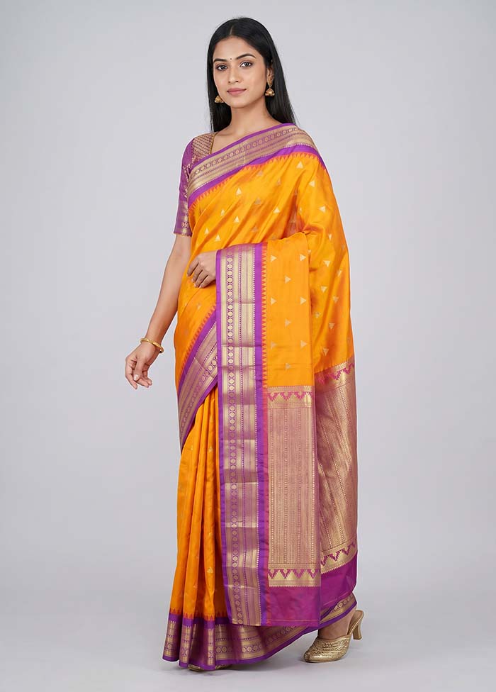 Orange Kanjivaram Silk Saree With Blouse Piece