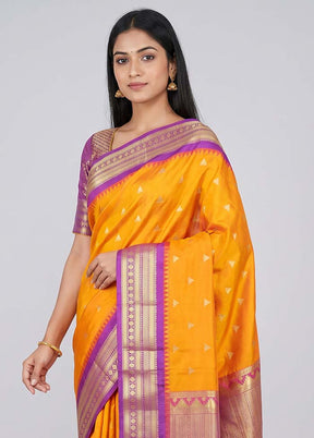Orange Kanjivaram Silk Saree With Blouse Piece