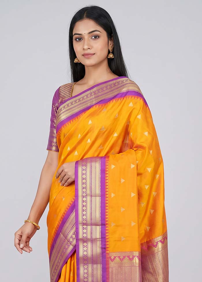 Orange Kanjivaram Silk Saree With Blouse Piece