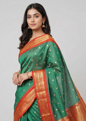 Green Kanjivaram Silk Saree With Blouse Piece