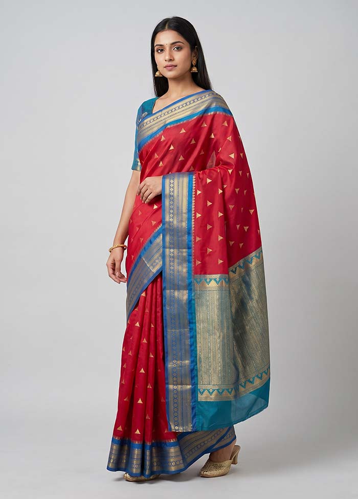 Pink Kanjivaram Silk Saree With Blouse Piece