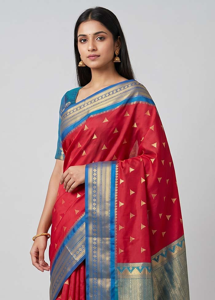 Pink Kanjivaram Silk Saree With Blouse Piece