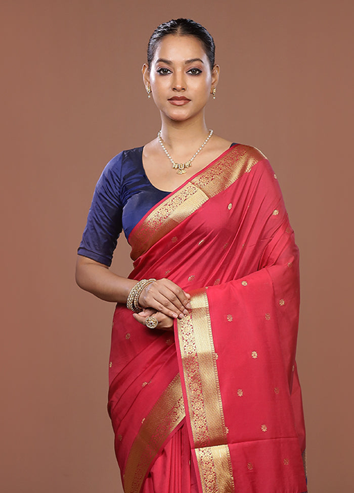 Pink Kanjivaram Silk Saree With Blouse Piece