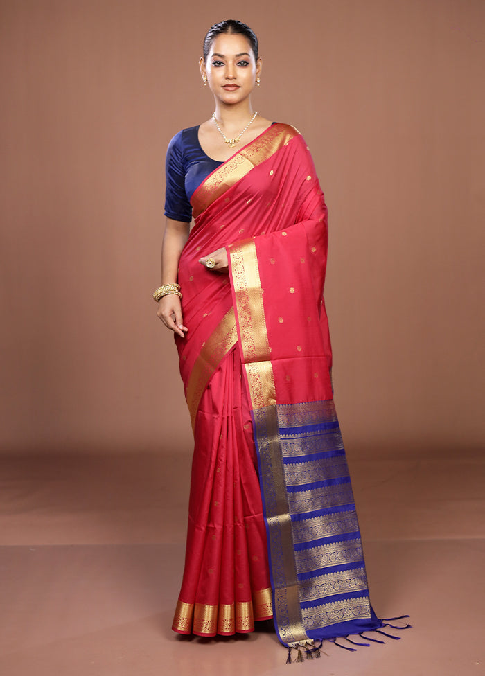 Pink Kanjivaram Silk Saree With Blouse Piece