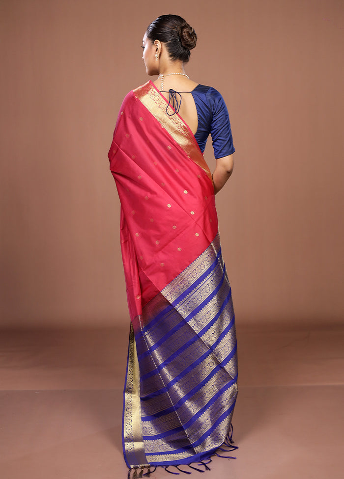 Pink Kanjivaram Silk Saree With Blouse Piece