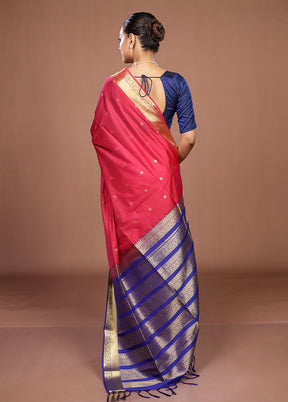Pink Kanjivaram Silk Saree With Blouse Piece