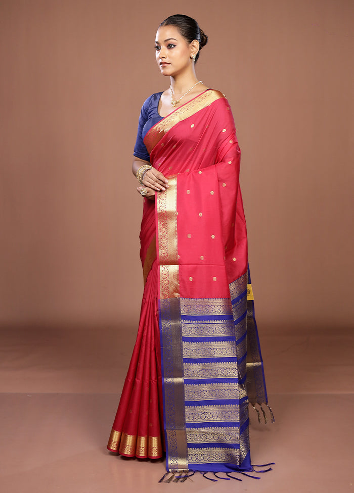 Pink Kanjivaram Silk Saree With Blouse Piece