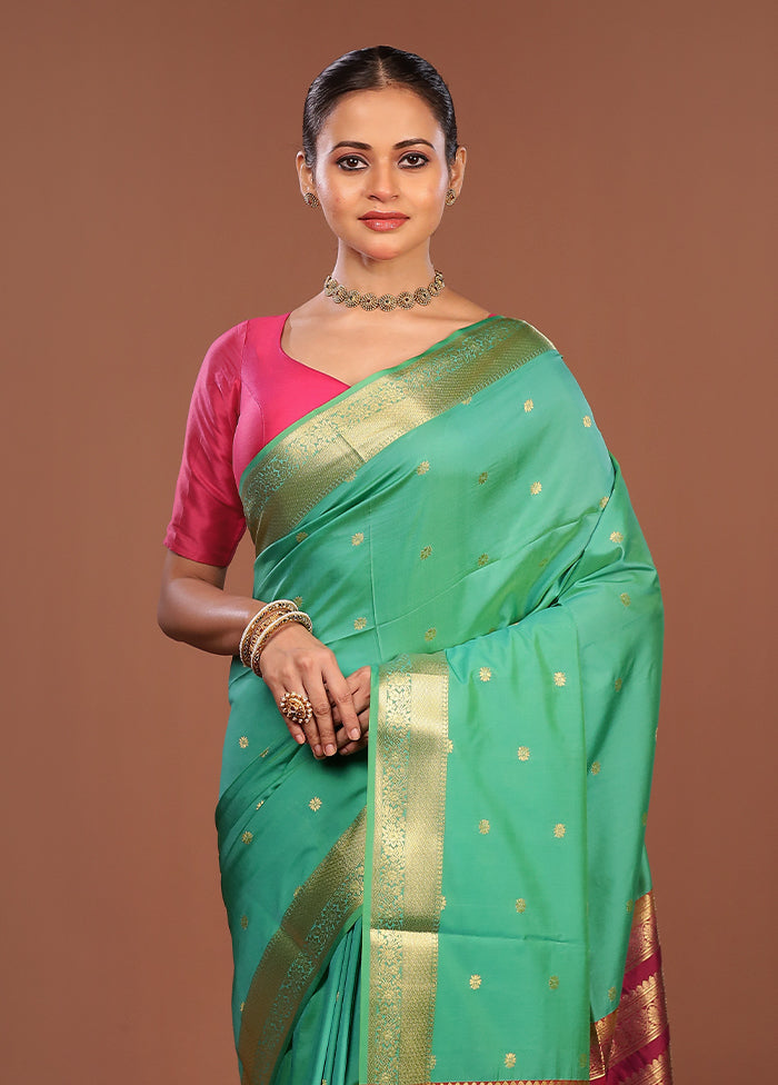 Green Kanjivaram Silk Saree With Blouse Piece
