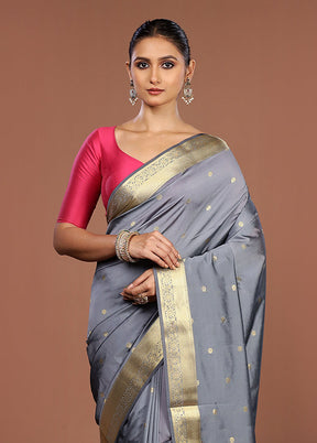 Grey Kanjivaram Silk Saree With Blouse Piece