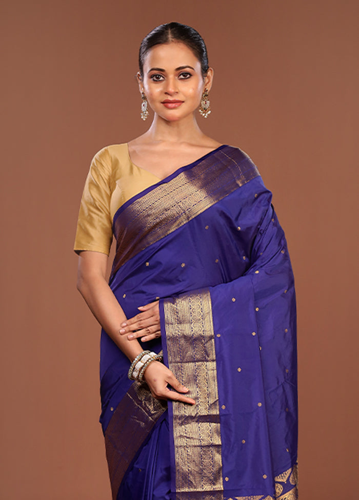 Blue Kanjivaram Silk Saree With Blouse Piece