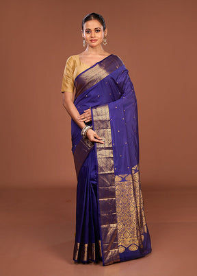 Blue Kanjivaram Silk Saree With Blouse Piece