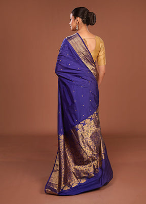 Blue Kanjivaram Silk Saree With Blouse Piece