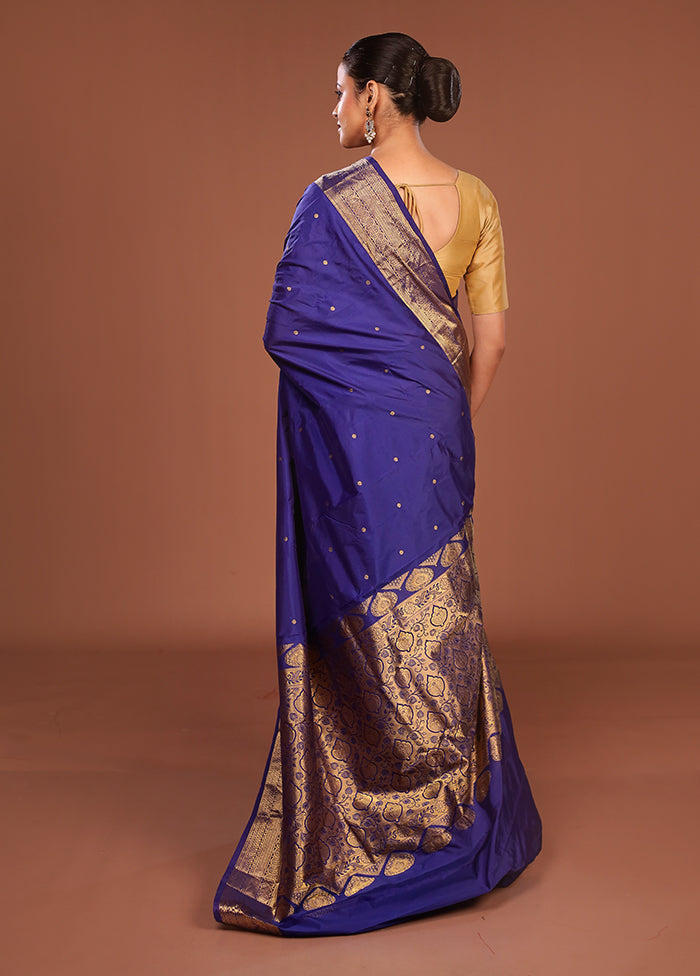 Blue Kanjivaram Silk Saree With Blouse Piece