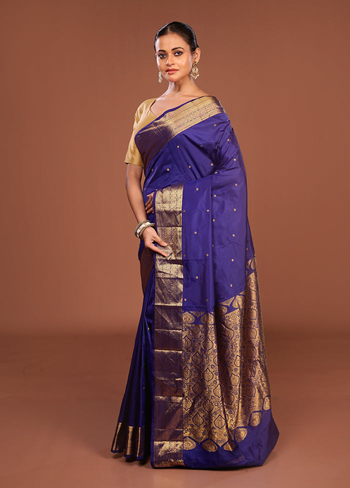 Blue Kanjivaram Silk Saree With Blouse Piece