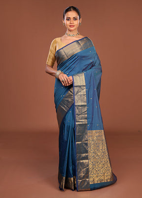Blue Kanjivaram Silk Saree With Blouse Piece