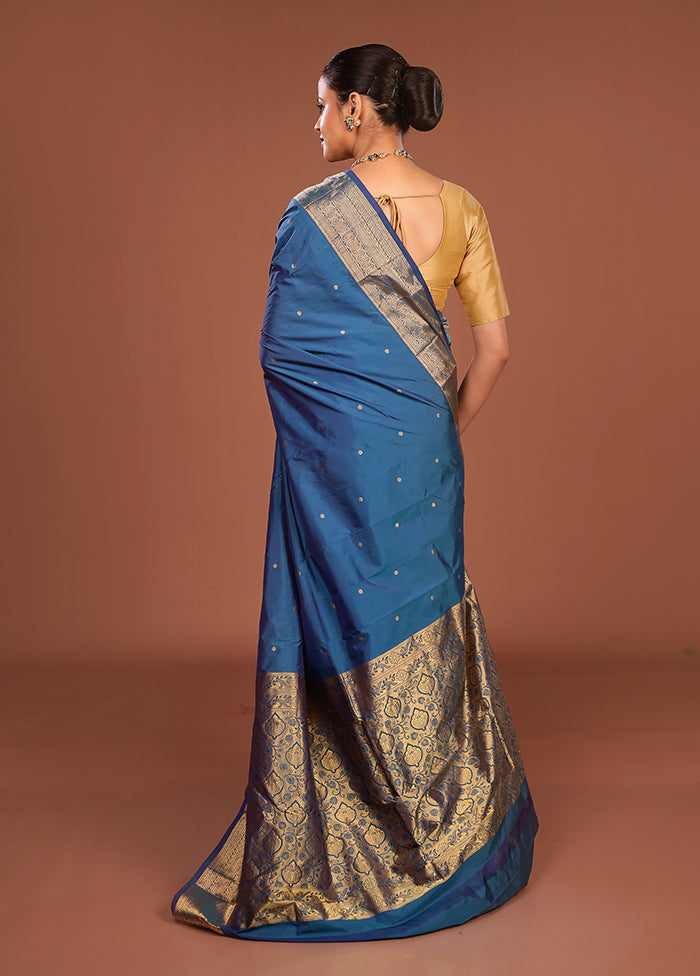 Blue Kanjivaram Silk Saree With Blouse Piece