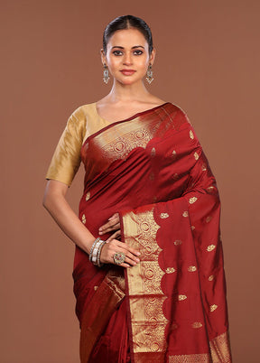 Maroon Kanjivaram Silk Saree With Blouse Piece