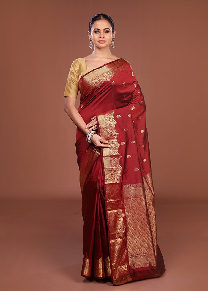 Maroon Kanjivaram Silk Saree With Blouse Piece