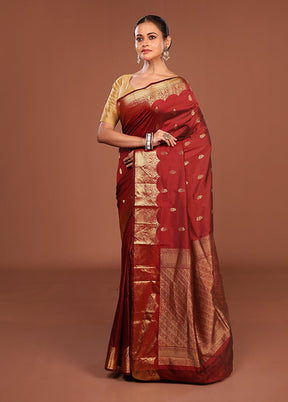 Maroon Kanjivaram Silk Saree With Blouse Piece